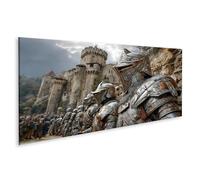 islandburner Imagen sobre lienzo Caballeros medievales frente a un impresionante muro de piedra - Panorama