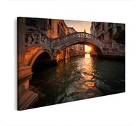 islandburner Imagen sobre lienzo Canal Veneciano al atardecer con puente y edificios históricos - Edición G2