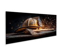 islandburner Imagen sobre lienzo casco de bombero con hacha y chispas brillantes Mural - Panorama