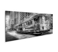 islandburner Imagen sobre lienzo en blanco y negro mural de un antiguo tranvía en San Francisco - Panorama