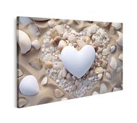 islandburner Imagen sobre lienzo Forma de corazón Composición Conchas Arena Plano Acostado IA Generado Cuadros Murales Póster