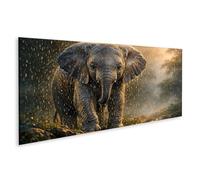 islandburner Imagen sobre lienzo Hermoso mural de un bebé elefante bajo la lluvia - Panorama