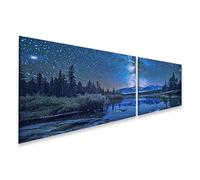 islandburner Imagen sobre lienzo Hermoso mural del cielo nocturno sobre un río - 2 piezas