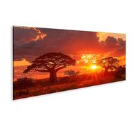 islandburner Imagen sobre lienzo Impresionante presentación: árboles baobab frente a la brillante puesta de sol naranja sala de estar África Agencia de viajes Lienzo Lienzo