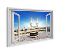 islandburner Imagen sobre lienzo La Meca Vista desde una ventana abierta a la Kaaba en el centro de la mezquita Cuadros Murales 80x40cm