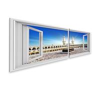 islandburner Imagen sobre lienzo La Meca Vista desde una ventana abierta a la Kaaba en el centro de la mezquita Cuadros Murales 160x40cm