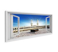 islandburner Imagen sobre lienzo La Meca Vista desde una ventana abierta a la Kaaba en el centro de la mezquita Cuadros Murales 120x40cm