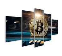 islandburner Imagen sobre lienzo Moneda Bitcoin dorada en placa galardonada brillante cuadros murales 170x80cm
