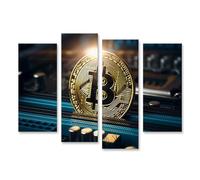 islandburner Imagen sobre lienzo Moneda Bitcoin dorada en placa galardonada brillante cuadros murales 130 x 80 cm