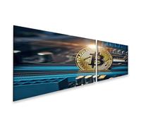 islandburner Imagen sobre lienzo Moneda Bitcoin dorada en placa galardonada brillante cuadros murales 160 x 40 cm