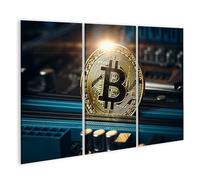 islandburner Imagen sobre lienzo Moneda Bitcoin dorada en placa galardonada brillante cuadros murales 130 x 80 cm
