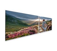 islandburner Imagen sobre lienzo mujer en vestido blanco antes del amanecer en el paisaje floreciente - 2 piezas