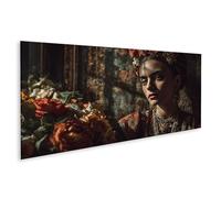 islandburner Imagen sobre lienzo Mural surrealista de una mujer con corona de flores y vestimenta tradicional - Panorama