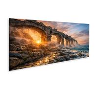 islandburner Imagen sobre lienzo Paisaje costero dramático con arco de piedra y puesta del sol - Panorama