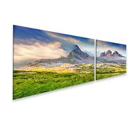 islandburner Imagen sobre lienzo panorama de montaña Dolomitas cabaña en paisaje alpino con nubes cuadros murales 160 x 40 cm