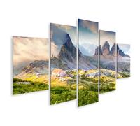 islandburner Imagen sobre lienzo panorama de montaña Dolomitas cabaña en paisaje alpino con nubes cuadros murales 170 x 80 cm
