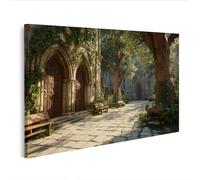 islandburner Imagen sobre lienzo Patio Medieval con Fortaleza y Árboles - Edición I4