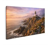 islandburner Imagen sobre lienzo Pintoresco faro en acantilado con plantas con flores - Edición Q1