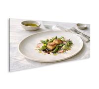 islandburner Imagen sobre lienzo Plato gourmet con vieiras y espárragos Cocina fina - Panorama