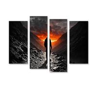 islandburner Imagen sobre lienzo silueta caminante frente al atardecer dramático en las montañas - 4 piezas