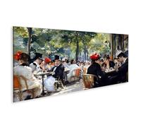 islandburner Imagen sobre lienzo Sunny Parisine Cafe Escena con invitados elegantes y conversaciones animadas - Panorama