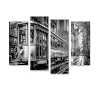 islandburner Imagen sobre lienzo tranvía vintage en San Francisco blanco y negro obra de arte - 4 piezas