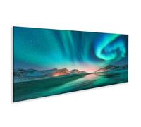 islandburner Imagen sobre lienzo Una impresionante aurora boreal sobre montañas nevadas y aguas tranquilas - Panorama