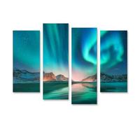islandburner Imagen sobre lienzo Una impresionante aurora boreal sobre montañas nevadas y aguas tranquilas - 4 piezas