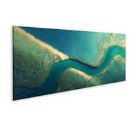 islandburner Imagen sobre lienzo Vista aérea de un delta de río esmeralda bajo la luz del sol - Panorama