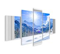 islandburner Imagen sobre lienzo Vista Montañas Nevadas A Través De Una Ventana Abierta En El Sol Cuadros Murales 170x80cm