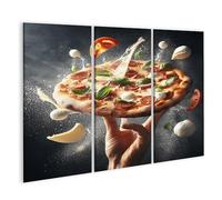 islandburner Imagen sobre lienzo Volando Chispeando Mozzarella Bufala Pizza Italiana Salsa de Tomate Basiliku Imágenes Murales Póster