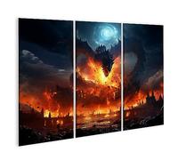 islandburner Imagen sobre lienzos decorativos Cuadro Dragón Medio Fuego Lleno Ciudad Dragón Medio Fuego Lleno Ciudad Murales Póster