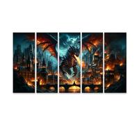islandburner Mural Dragón Fuego Sobre La Ciudad Fantasía Dragón De Fuego En Lienzo Imágenes Imagen Póster