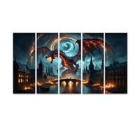 islandburner Mural Dragón Fuego Sobre La Ciudad Fantasía Dragón De Fuego En Lienzo Imágenes Imagen Póster