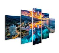 islandburner Mural sobre lienzo Amanecer en la costa este de Corea - Vista panorámica para su hogar - 5 piezas