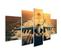 islandburner Mural sobre lienzo avión de combate en puesta de sol sobre el mar - 5 piezas