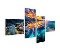 islandburner Mural sobre lienzo, diseño de amanecer en la costa este de Corea - Vista panorámica para tu hogar - 4 piezas - Edición P1