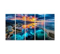 islandburner Mural sobre lienzo, diseño de amanecer en la costa este de Corea - Vista panorámica para tu hogar - 5 piezas XXL