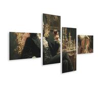 islandburner Mural sobre lienzo, diseño gótico de señor vampiro sobre trono dorado con músico y violonchelo - 4 piezas - Edición Z1