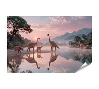 islandburner Póster de alta calidad con majestuosos dinosaurios en el agujero de agua, para habitación infantil, para pequeños exploradores, gran formato