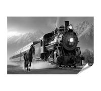 islandburner Póster de alta calidad de locomotora de vapor del siglo XIX con caballo en primer plano, estándar