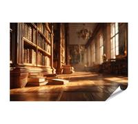 islandburner Póster de biblioteca vintage con luz cálida y estantes de madera, formato grande, edición C1