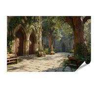 islandburner Póster de patio medieval con fortaleza y árboles, formato grande, edición B1