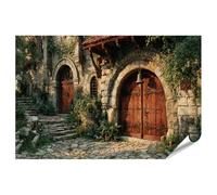 islandburner Póster de puerta medieval del monasterio de piedra y madera, rústico, tamaño grande