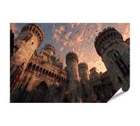 islandburner Póster premium con diseño de pájaros sobre el castillo medieval al atardecer