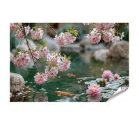 islandburner Póster premium con flores de cerezo en el estanque Koi para salón, para amantes de la naturaleza, estándar