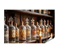 islandburner Póster premium de botellas antiguas con etiquetas artísticas en estantes de madera, edición estándar K1