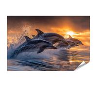 islandburner Póster premium de delfines en el salto antes del atardecer - Mural para amantes de los animales - Estándar