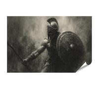 islandburner Póster premium de guerrero con escudo y lanza, dibujo dramático de carbón para decoración de pared - estándar