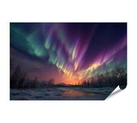 islandburner Póster premium de la aurora boreal sobre un paisaje nevado en el crepúsculo - gran formato